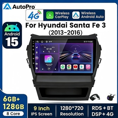 6G+128GB Carplay Android 15 For Hyundai Santa Fe 2013-2016 Car Stereo Radio GPS