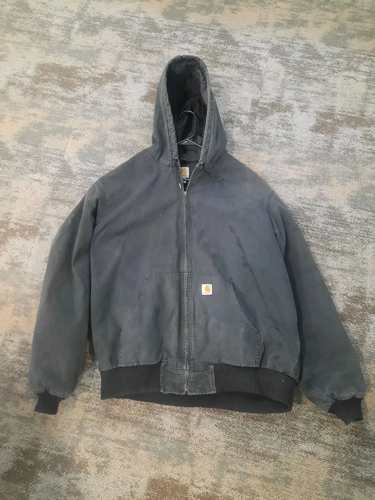 Mens XLT FADED CARHARTT HOODED JACKET BLACK QUILTED INSULATED LEGIT FARM FRESH