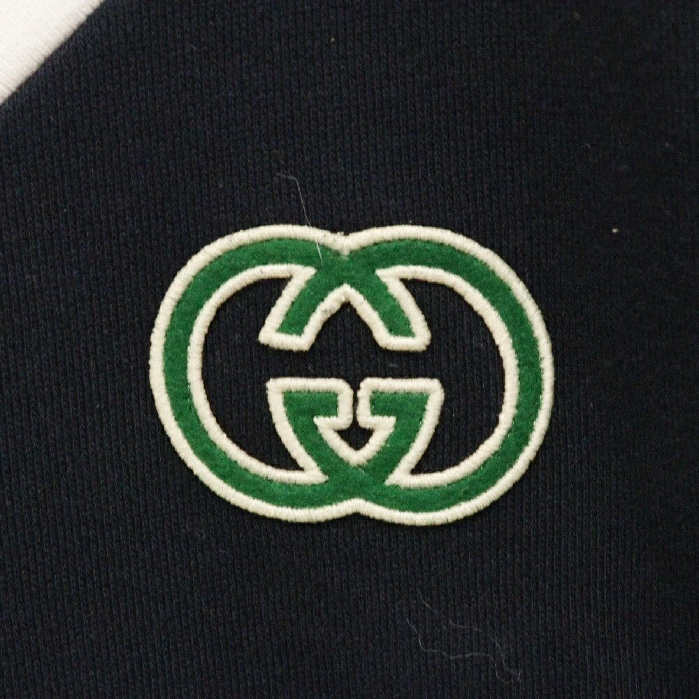 Felpa con cappuccio Gucci taglia S 23Aw davanti logo Gg ricamo mezza zip cotone blu navy 717410 Xj