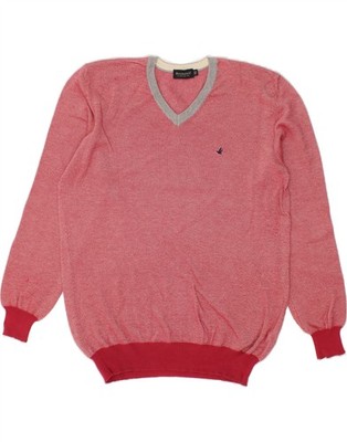 BROOKSFIELD Herren V-Neck Pullover Sweater IT 52 Large Rot Baumwolle WI04