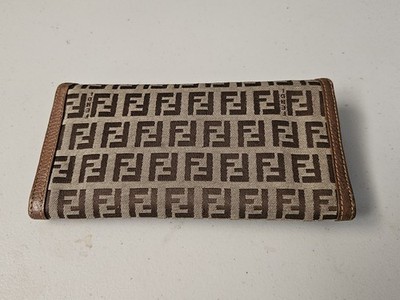 美品✨Fendi Pecan Folding Wallet Vintage FENDI Zucca Blue Brown Canvas Leather Bifold Long Wallet Purse