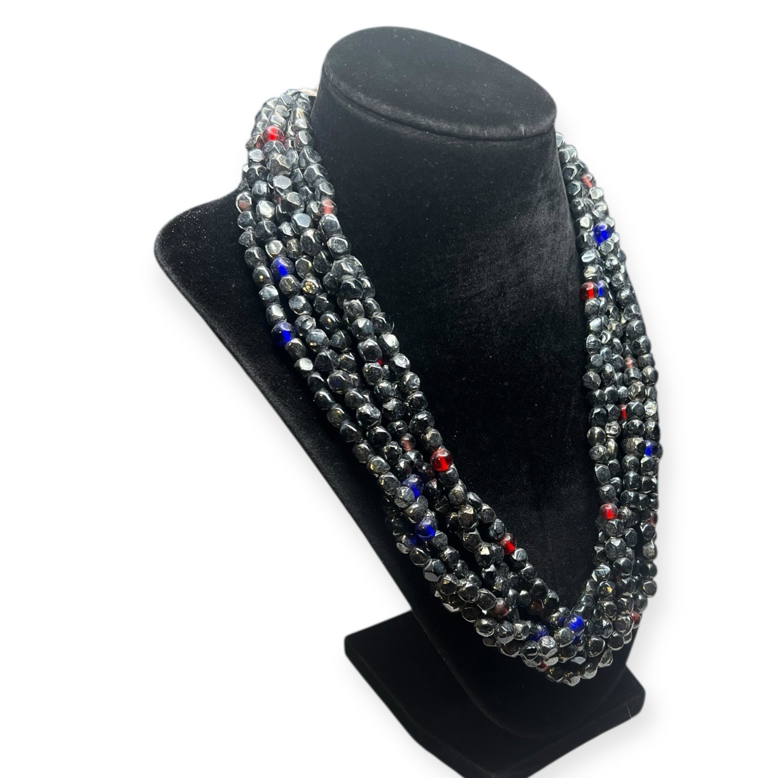 Multi-Strand Hematite Beaded Statement Necklace R… - image 3