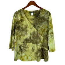 Only Nine Blouse Top Green Tie Dye Sequin Y2K Fairycore Artsy Women's 2X