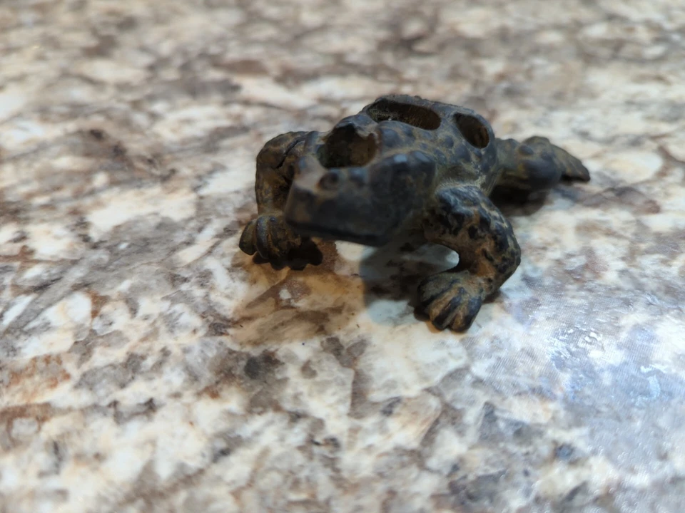 Antique Metal Frog Flower Frog Fount At Estate Sale - Image 3 of 4