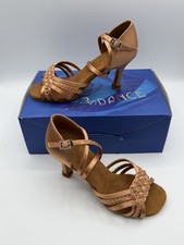 New BD Dance Women s Latin Rhythm Dance Shoes US Size 6.5 3 Heel Tan Satin