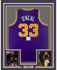 Maglia Shaquille Shaq O'Neal 35x39 LSU viola incorniciata autografata/firmata BAS COA