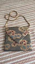 DIANE LOVE Vintage Satin Brocade Envelope Clutch or Shoulder Bag 8x8 Floral Asia