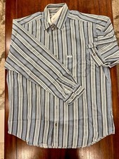 Vintage GUESS Mens Blue Striped Button Up Long Sleeve Shirt Size M Hong Kong