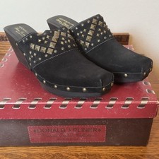 Donald J Pliner Studded Black Suede Mules Western Couture Size 7 Made Italy NIB