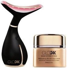 GLO24K Neck and Face LED Beauty Massager Plus 24k Moisturizing Day Cream. The...