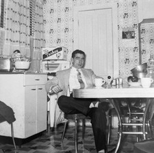 Vintage 1950s Photo Man Sitting Kitchen Table Retro Appliances Furniture