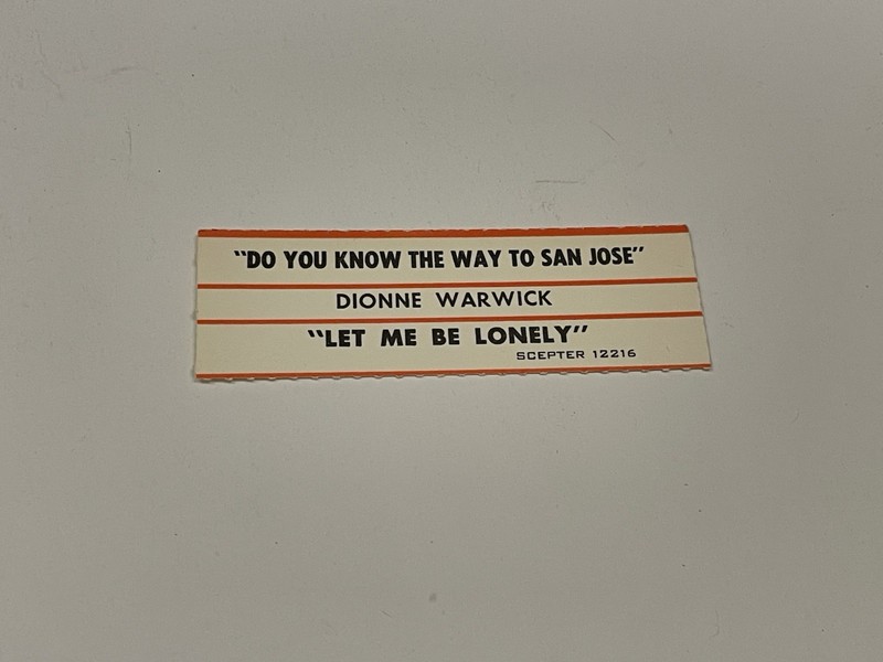 Jukebox Title Strip Dionne Warwick Do You Know The Way To San Jose Let Me Be