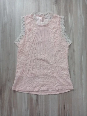 Haut en dentelle rose pastel et écru, taille S, Voyelles, très bon état - Photo 1/2
