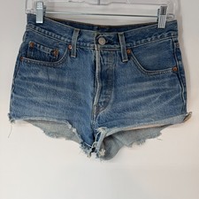 Levi s 501 Denim Shorts Womens Size 25 Blue Mid Rise Button Fly Cut Off Y2K