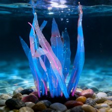 17" Aquarium Decoration Plastic Fish Tank Plants Artificial Glowing Kelp Blue