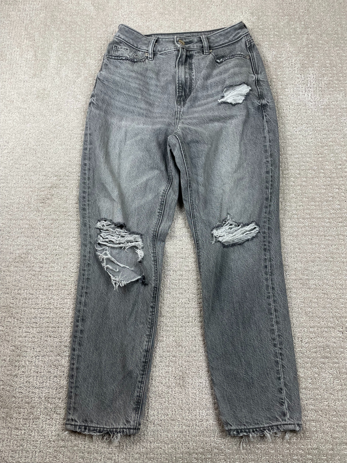 American Eagle Jeans Womens Size 0 Curvy Mom Jean Black Denim Stretch Distressed