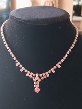 Vintage 1950's Statement Pink Glass Rhinestone silvertone bib style formal 15"