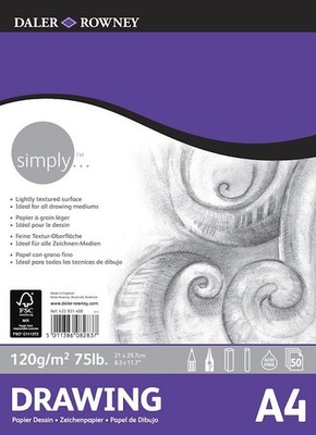 Daler Rowney Simply Künstler Zeichenpapier Block 50 Blatt Säurefrei A4