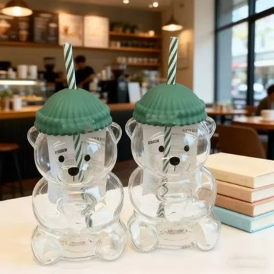 Cartoon Glas Kaffeebecher mit Strohhalm Milch Tee Trinkbecher Geschenk