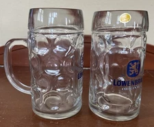 2 New LOWENBRAU ORIGINAL DIMPLED GLASS BEER STEIN (6.5”) Germany Free Ship .5L