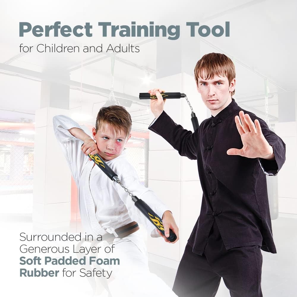 Logest Nunchucks - Pack of 2 with Storage Bag Safe Foam Rubber & Steel Chain Tra