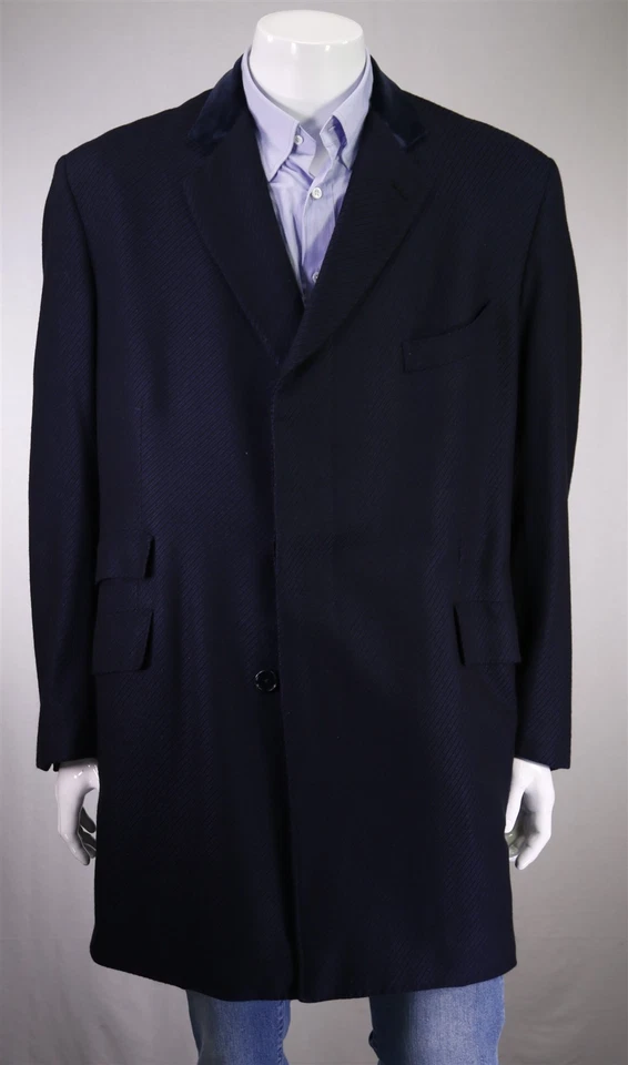 Jack Simpson Bespoke Navy Blue Twill Cashmere Chesterfield Overcoat Coat 44R - Image 2 of 4