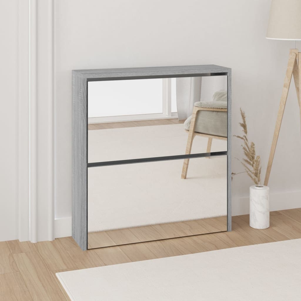 Scarpiera Specchio Salvaspazio 2 Ripiani Grigio Sonoma Ingresso Piccolo