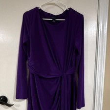 Chaps Purple Long Sleeve Sheath Dress XL Knotted Accent Knee Length Polyester