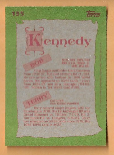 Kennedy padre e hijo #135 - Topps casi nuevo-como nuevo 1985 - Imagen 2 de 2