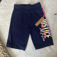 Justice Girls Gym Bike Shorts Navy Blue Rainbow 'All for Love' Elastic Waist S