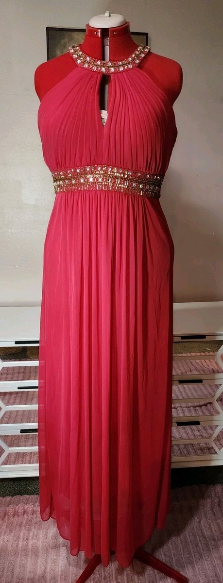 xscape pink dress XSCAPE Pink Halter Long Maxi Dress Beaded Rhinestone Sequin Lined 14