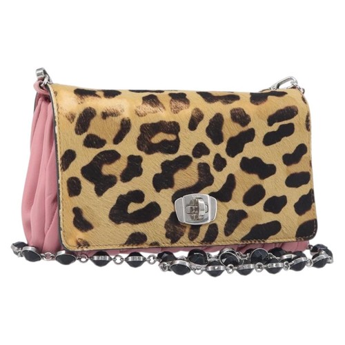 Miu Miu Matelasse Chain Shoulder Bag Harako Leather Pink Silver Auth 200288