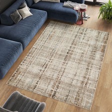 Teppich Kurzflor Blau Beige Modern Streifen Muster Wohnzimmer Schlafzimmer