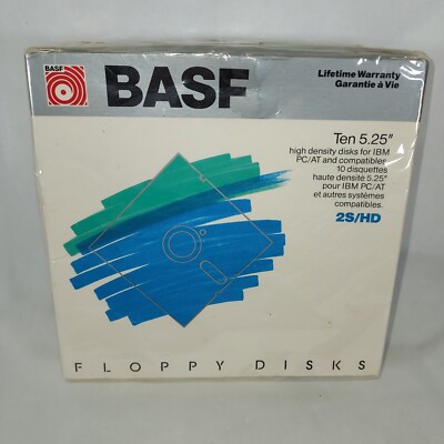 10 5¼ '' 5.25 double Faced 2s/HD Floppy Diskettes Sealed BASF