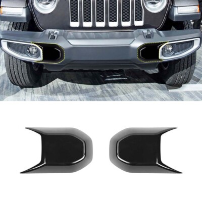 2x Black Front Bumper Fog Light Cover Trim Guards Bezels For Wrangler JL JT 18+
