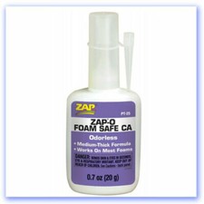 Pacer ZAP-O, Odorless Foam Safe CA Super Glue. 20g With Fine Nozzle
