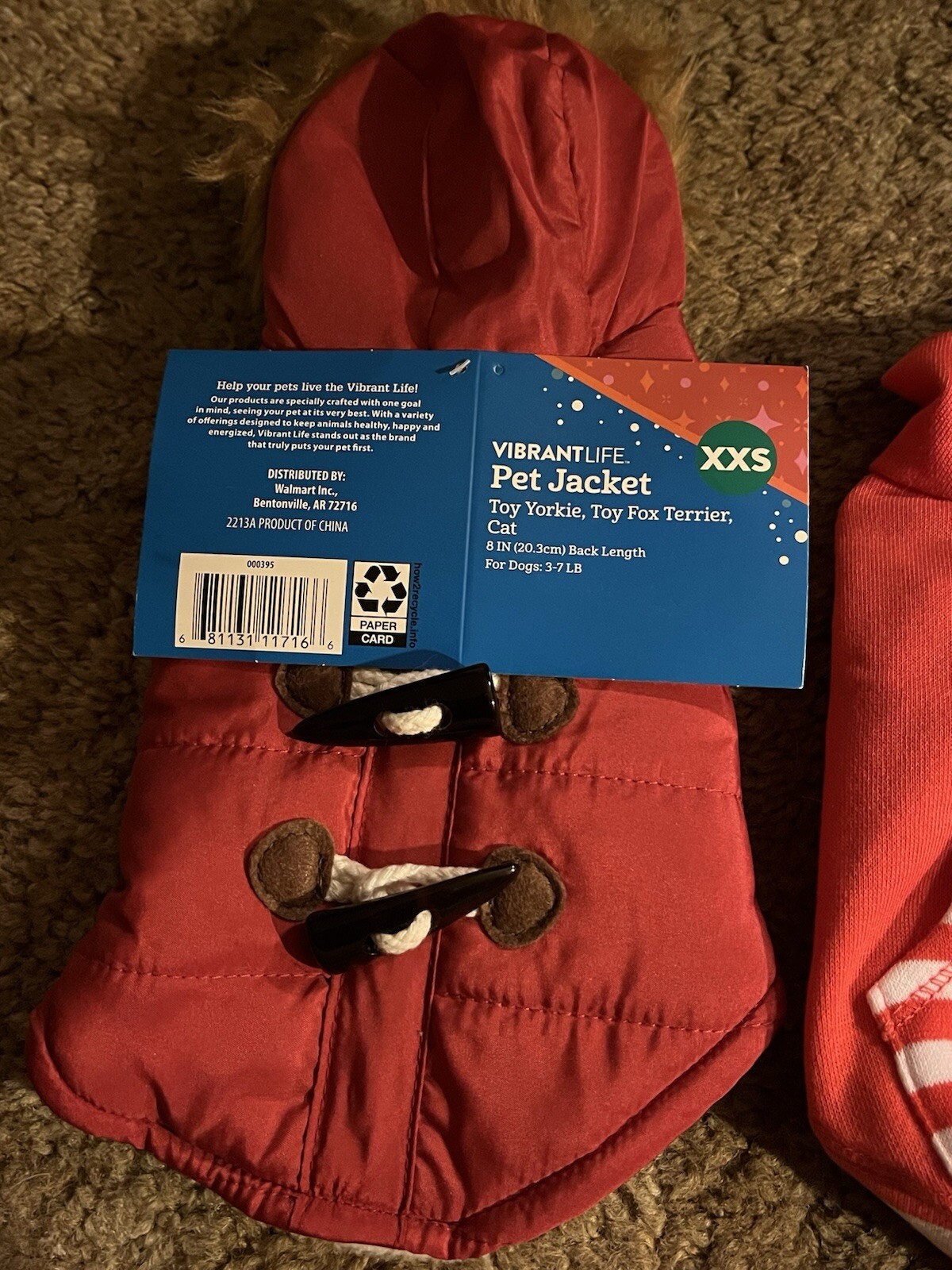 Vibrant Life XXS Red Pet Dog Cat Jacket and Hoodie Set 8 Inch Back 3-7 Pounds