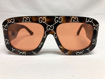 Authentic New Gucci tortoise Square Women's Sunglasses GG0980S Orange Red Lens