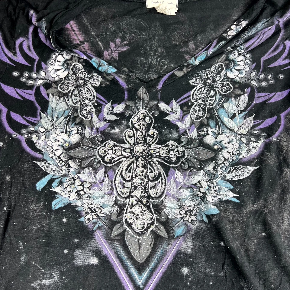 Angels & Diamonds Mujer Camiseta Manga Corta Talla XL Negra Cuello en V Camiseta Gráfica Foto 4 de 4