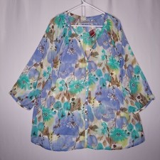 Avenue Chiffon Button Top Women 26/28 Floral V-Neck 3/4 Raglan Ethereal Fairy