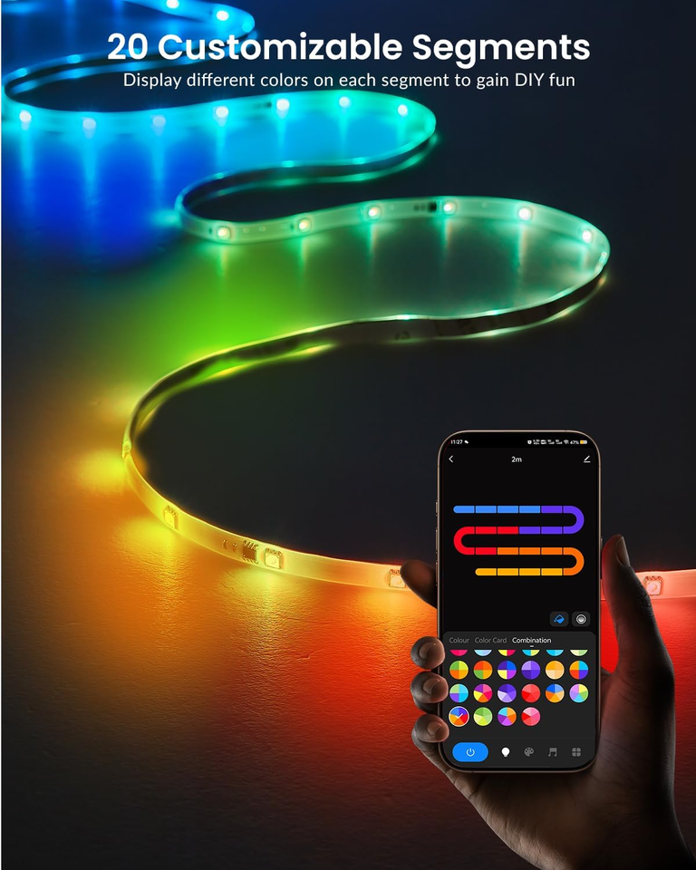 LED Lights for Bedroom 16.4Ft, Smart RGB+IC LED Strip Lights with App