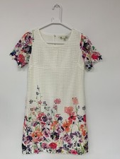 Women's Yumi Dress Short Sleeve Summer Lined White/Multicoloured Size 6