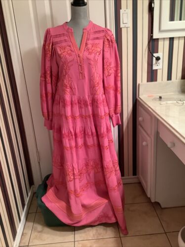 Hale Bob Womens Natasha Embroidered V-Neck Long Sleeve Maxi Dress Small