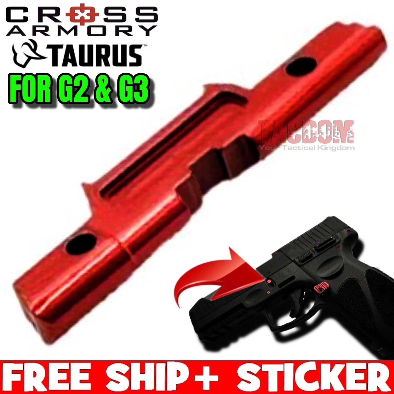 Cross Armory RED EXTENDED SLIDE LOCK for TAURUS G2 G3 TAKE DOWN STAINLESS STEEL