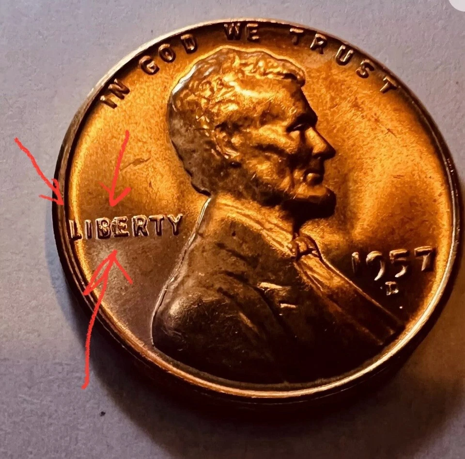 1957 D wheat penny With Rim And Mint Errors BU ( Double Die ) - Image 2 of 4