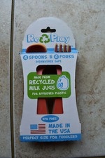 New Re-Play 8 PK Utensil 4 Spoons 4 Forks Toddler Child Kids Blu Orang Yello Red