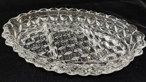 Fostoria American Clear Vintage Oval 3 Part Relish Dish-MINT