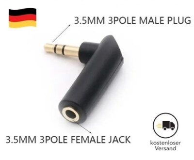 HIFI Winkel Adapter 3,5 mm Klinken Stecker auf Buchse Stereo vergoldet 90° Grad