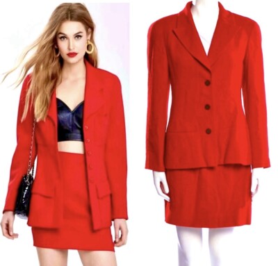 CHANEL テーラードジャケット レッド 34 Chanel Vintage 1998 Red Tweed Jacket Skirt 2pc Suit Set 36 38 2 4