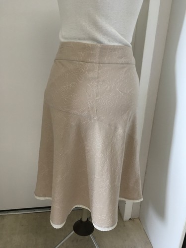 VINTAGE 90s TARGET MOCHA LINEN BLEND APPLIQUÉ STITCHING FLARE SKIRT Vtg/mod 12 - Picture 9 of 12